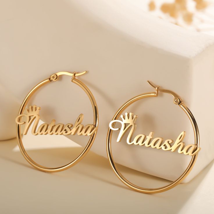 Customized Crown Name Hoop Earrings