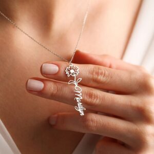 Personalized Birth Flower Name Necklace