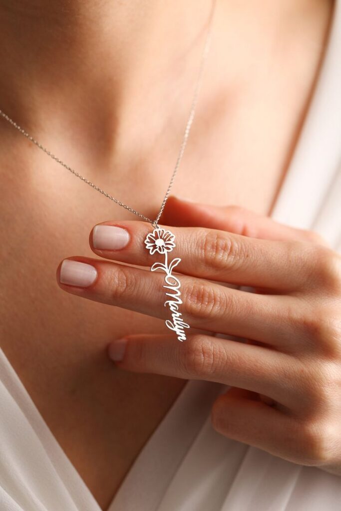 Personalized Birth Flower Name Necklace