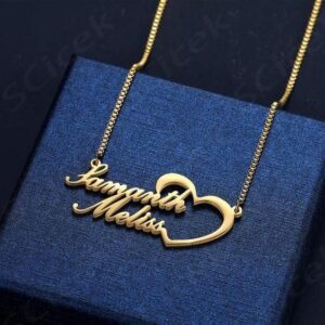 Personalized Double Name & Heart Script Necklace