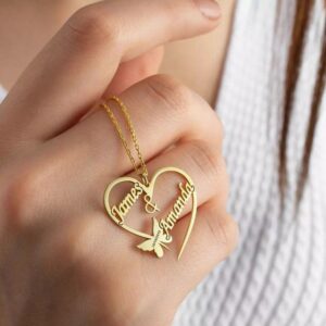Personalized Double Name & Butterfly Heart Necklace